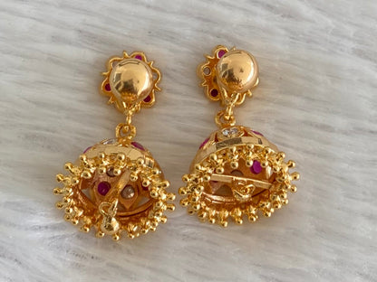 Gold look alike AD ruby-white stone jhumkka dj-53582
