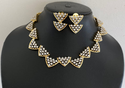 Two tone cz white stone necklace set dj-54348