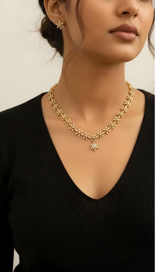 Matte finish cz white flower necklace set dj-52148