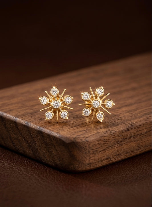 Gold tone AD white flower stud/earrings dj-53274