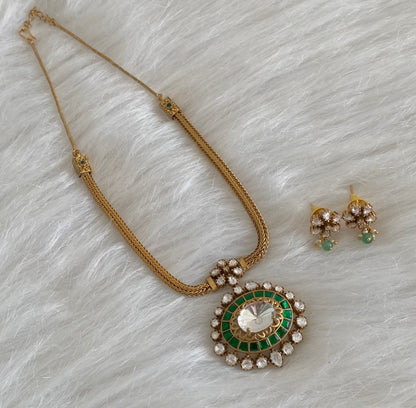 Antique gold tone green-white kundan jadau necklace set dj-54433