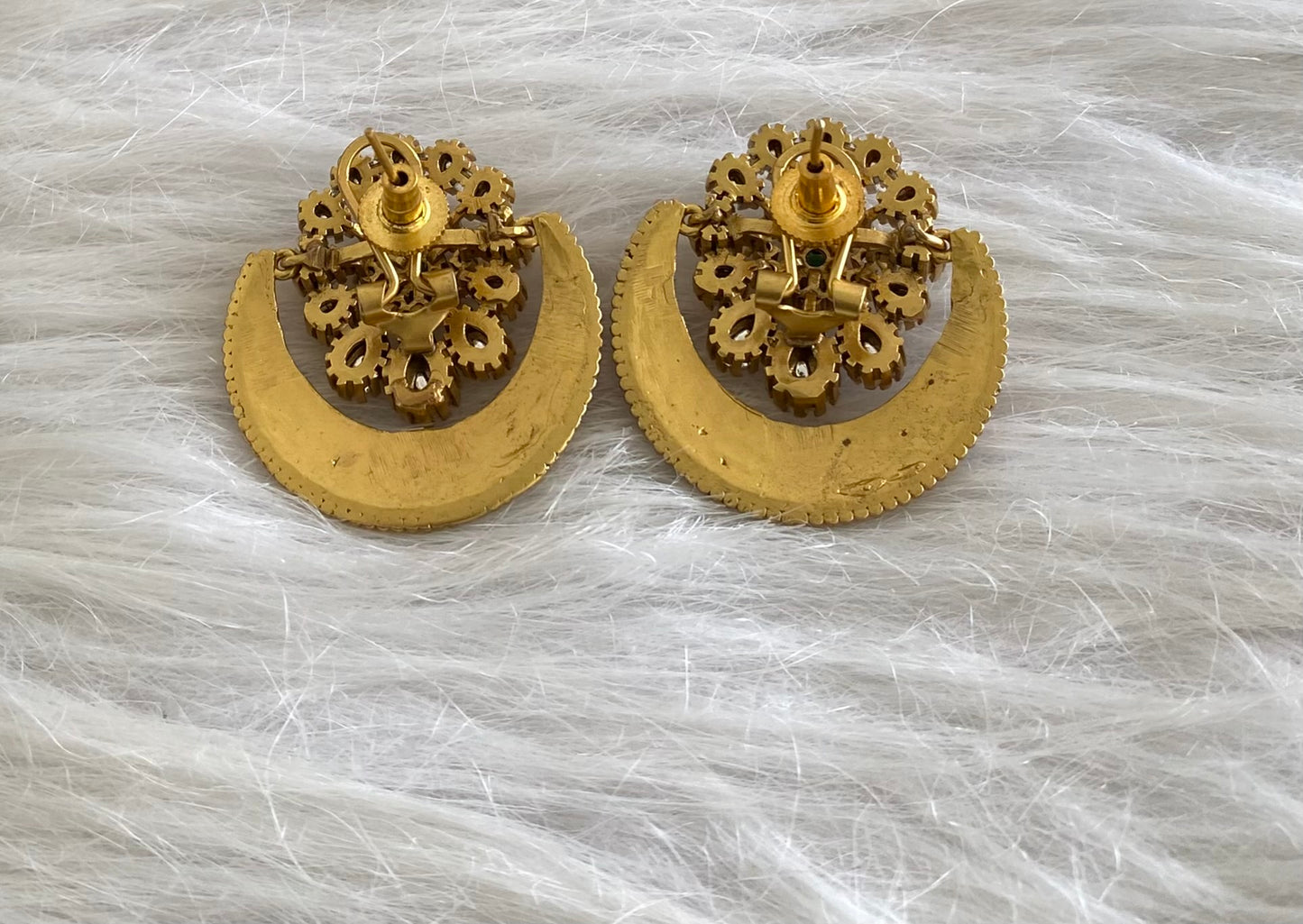 Gold tone kemp-green-white stone big kundan jadau stud/earrings dj-54593