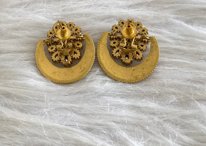 Gold tone kemp-green-white stone big kundan jadau stud/earrings dj-54593