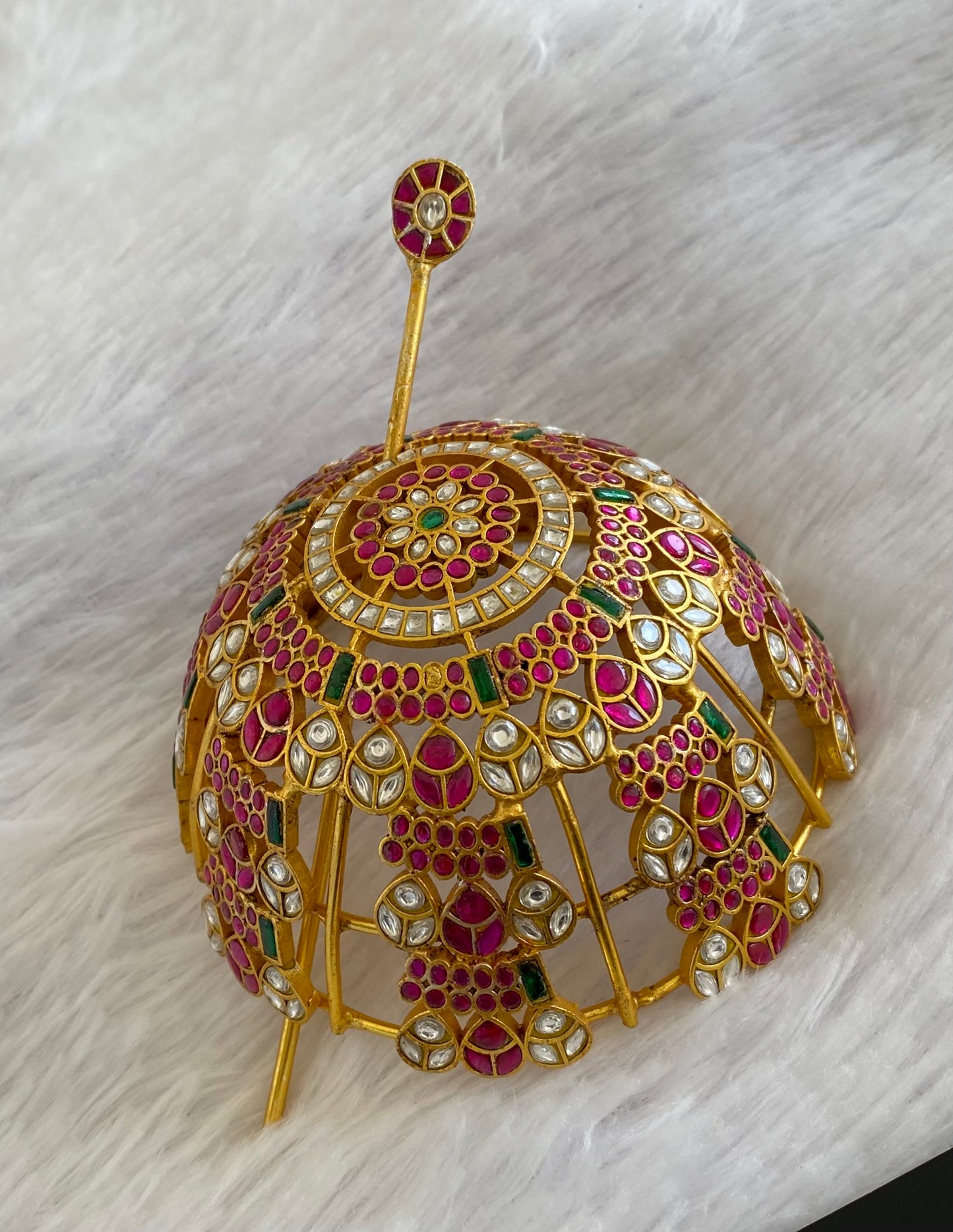 Matte finish kudan jadau bun cage-hair accessory with stick Dj-53637