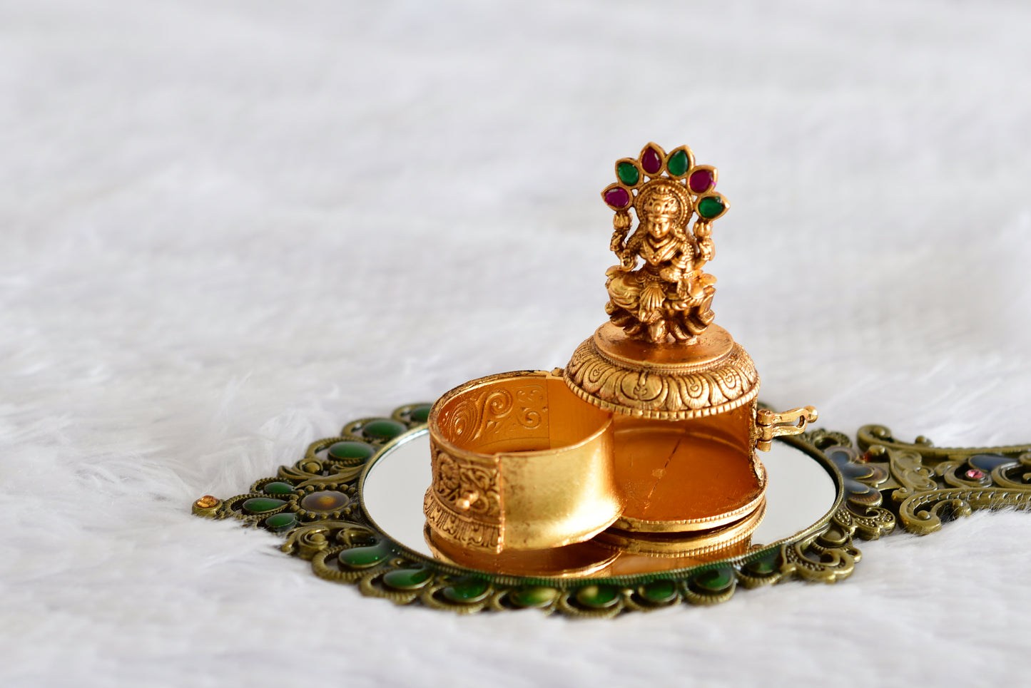 Antique gold tone Ma Lakshmi kumkum box dj-52323