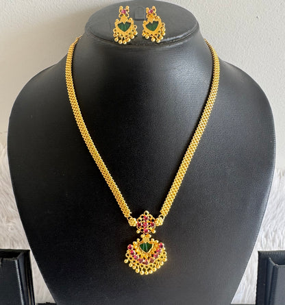 Gold tone pink-green palakka Kerala style necklace set dj-38098