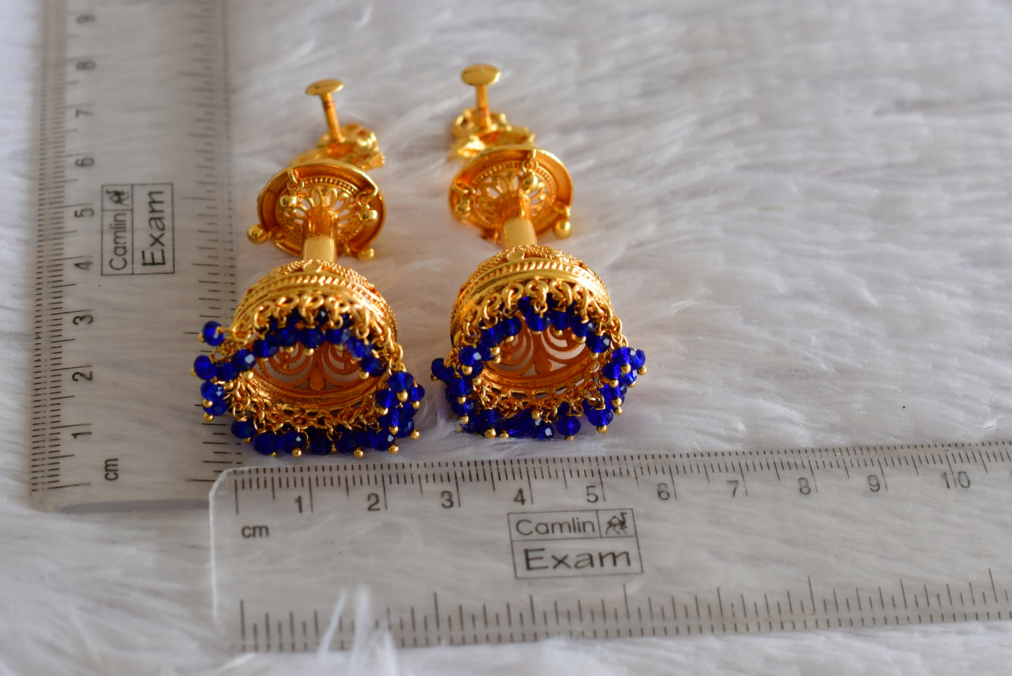 Gold Tone Kerala style Blue Lakshmi long jhumkka dj-51800