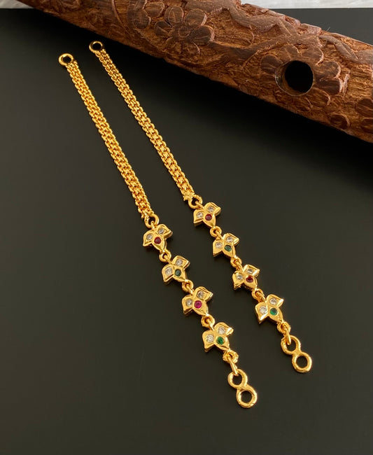 Gold tone AD pink-white-green stone ear side chain dj-54046