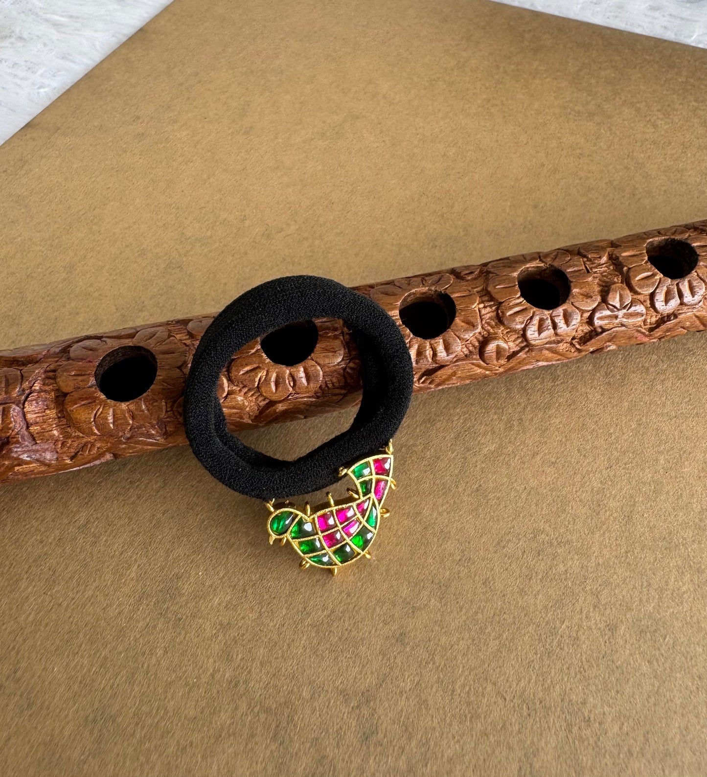 Matte finish pink-green kundan jadau bird hair band dj-51523