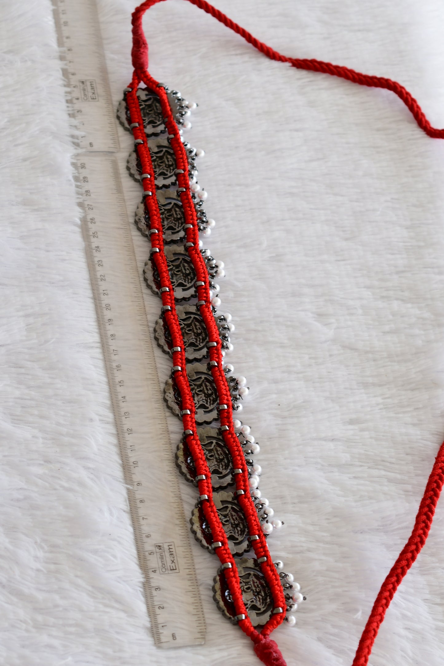 Black finish precious kemp-green-white pearl Ma Lakshmi waist band dj-52273