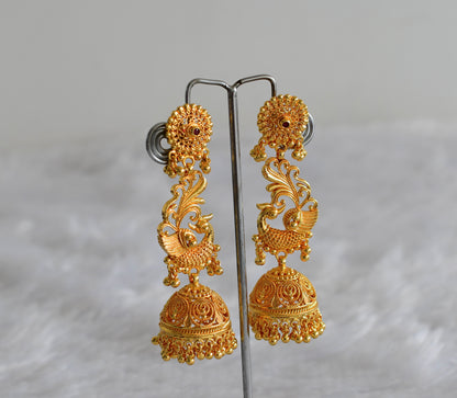 Gold Tone Kerala style pink peacock long jhumkka dj-51797