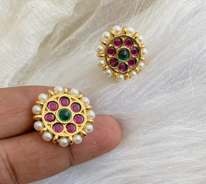 Gold tone precious kemp-green pearl stud/earrings dj-53923