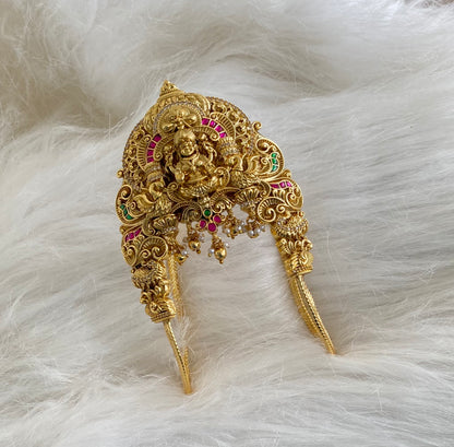Antique gold tone kemp-green-white stone lakshmi peacock vanki/bajuband dj-54480