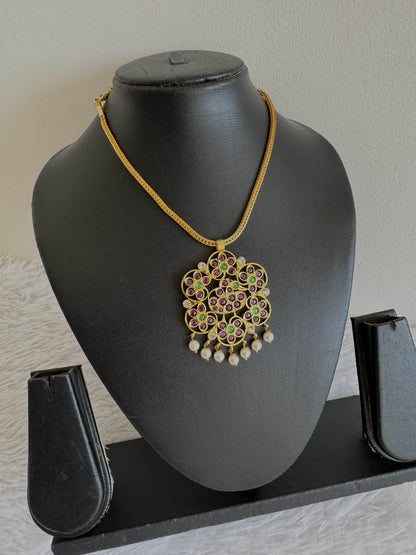 Gold tone precious kemp-green pearl swan necklace dj-52253