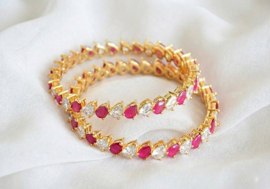 Gold Tone Cz Ruby-white Thilak stone Bangles(2.8) DJ17845