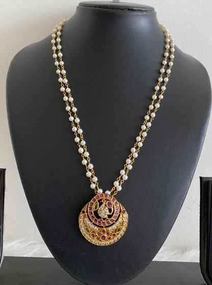 Antique gold tone kemp-green-white peacock flower pearl necklace dj-53699