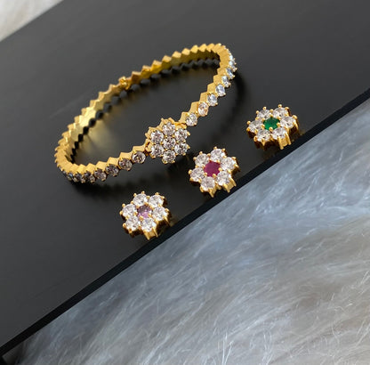 Gold tone white stone flower changeable kada/bangle dj-54849