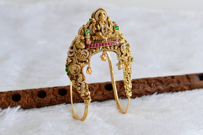 Antique gold tone cz pink-green jadau lakshmi peacock elephant nakshi vanki/bajuband dj-51966