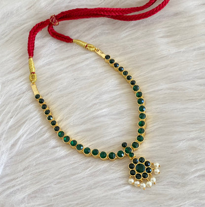 Gold tone AD green stone pearl attigai necklace dj-54749