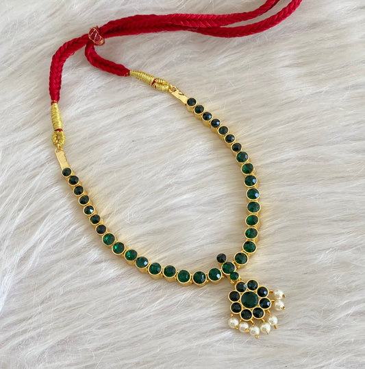 Gold tone AD green stone pearl attigai necklace dj-54749