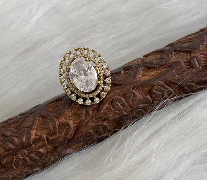 Antique gold tone cz white stone finger ring dj-55038