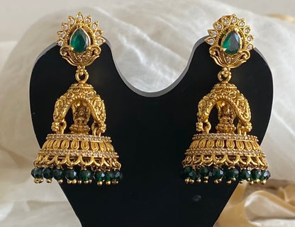 Matte finish white-green elephant Lakshmi jhumkka dj-53573
