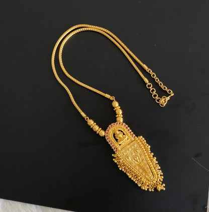 Gold tone kerala style pink stone lakshmi nettipattam chain with pendant dj-54669