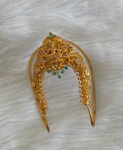 Antique gold tone kemp-green-white lakshmi peacock vanki/bajuband dj-54475