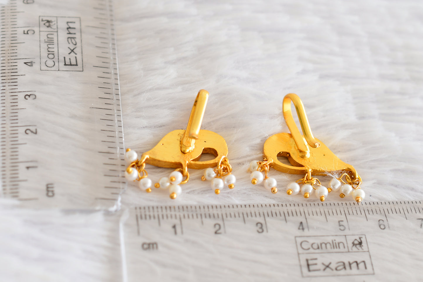 Gold tone pink-green-white kundan jadau peacock bugadi earrings dj-52477