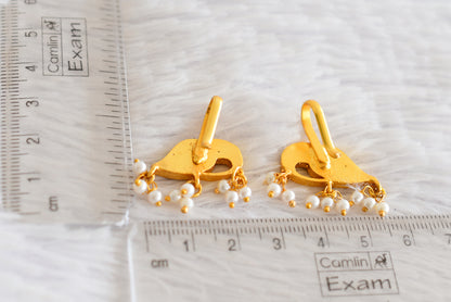 Gold tone pink-green-white kundan jadau peacock bugadi earrings dj-52477