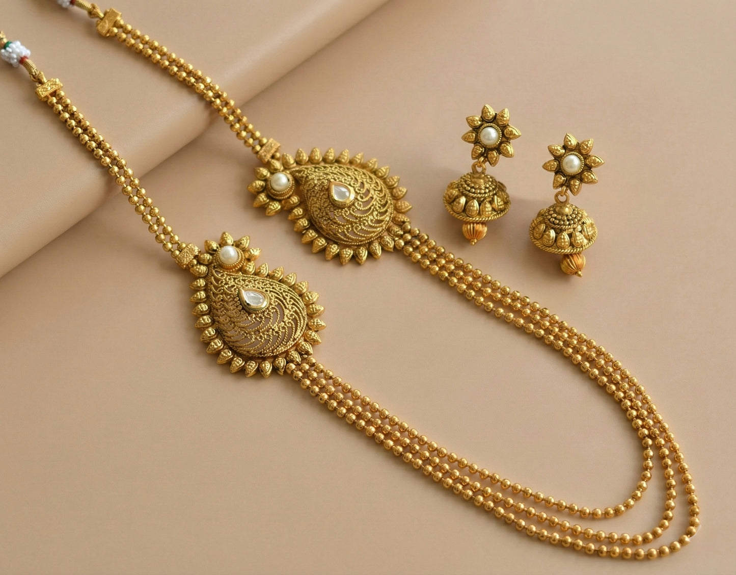 Antique gold tone kundan mango multilayer necklace set dj-17213