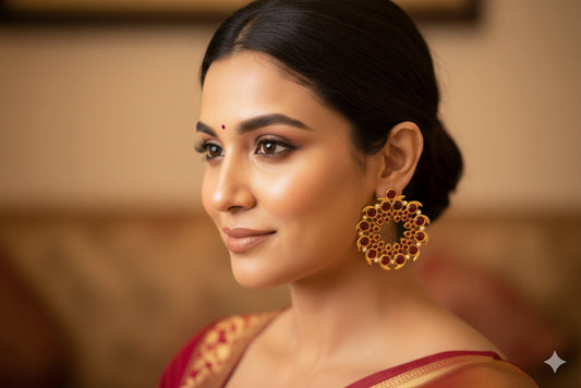 Gold tone maroon pearl mango big earrings dj-52360