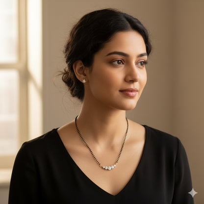 Antique gold tone cz white stone 18 inches mangalsutra set dj-52069