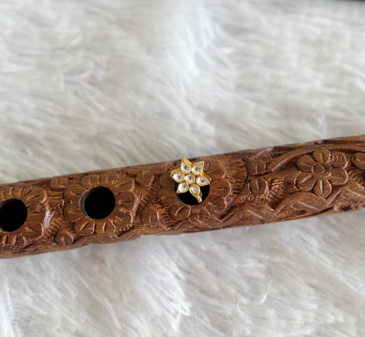 Gold tone white kundan jadau flower Nose Pin Dj-51423