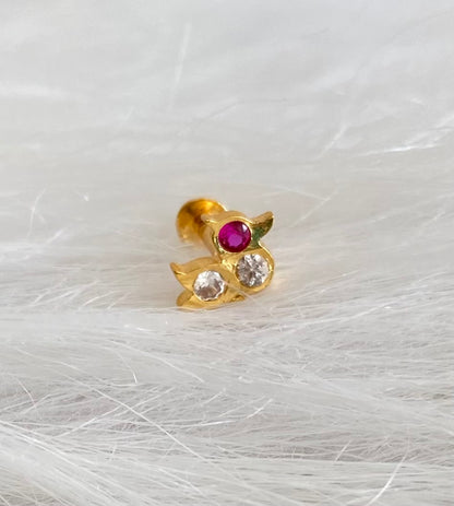 Gold tone pink-white stone small swan nose pin dj-53731