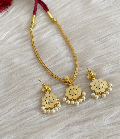 Gold tone AD balaji/rani pink stone pearl attigai flower necklace set dj-55142