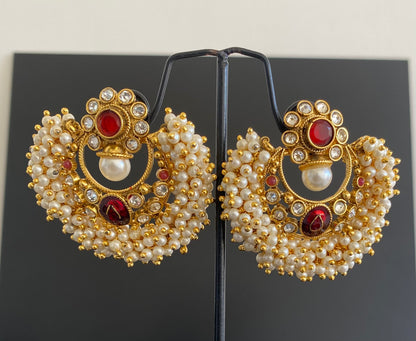 Antique Pearl Cluster Red Bali Earrings -dj13563