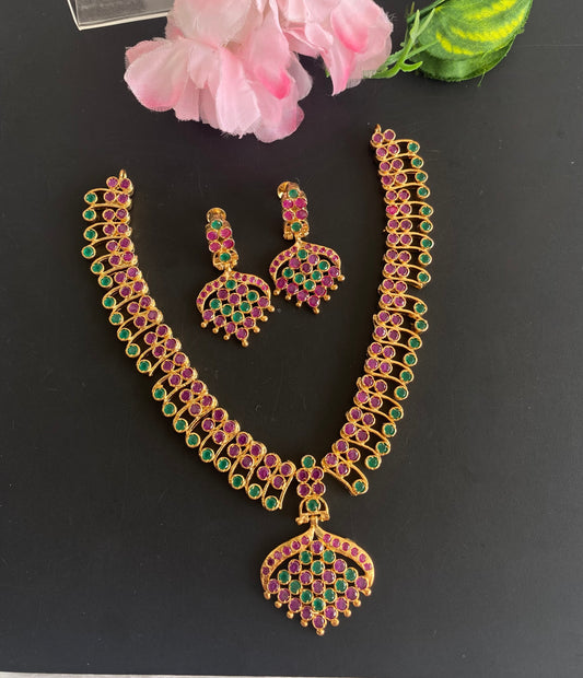 Gold Tone South Indian style Ruby-green Necklace Set DJ-51120