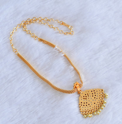 Gold tone South Indian style AD ruby-pearl swan attigai/necklace dj-53041
