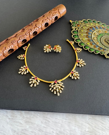 Matte finish cz white-magenta pink kanti necklace set dj-52117