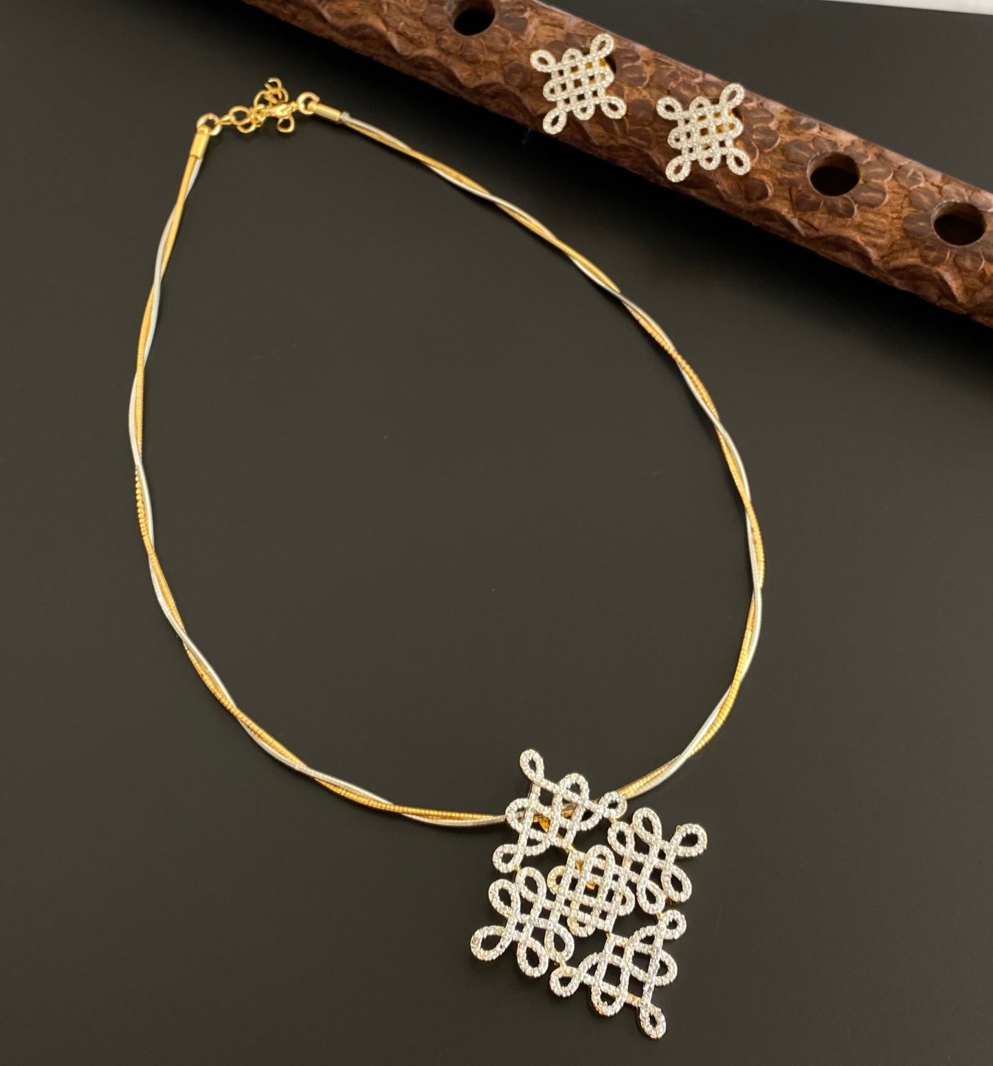 Two tone cz rangoli pendant set with kanti necklace dj-54001