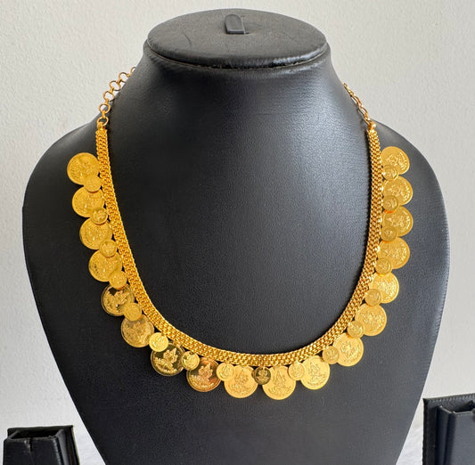 Gold tone kerala style double layer lakshmi coin necklace dj-51728