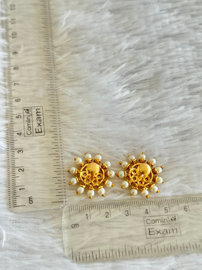 Gold tone pearl-pink round beaded stud/earrings dj-51601