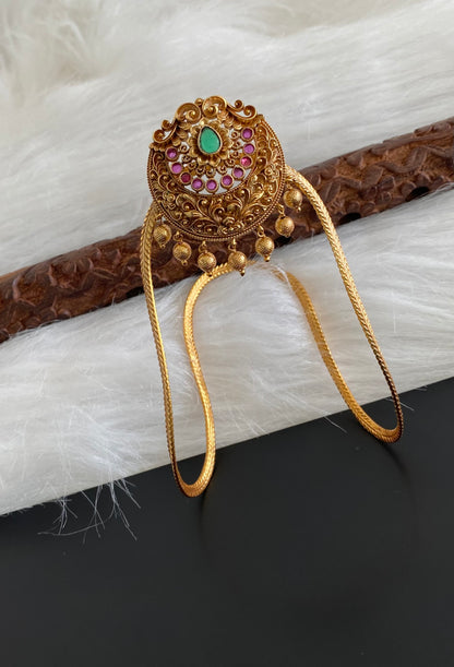 Antique gold tone kemp-green stone vanki/bajuband dj-54478