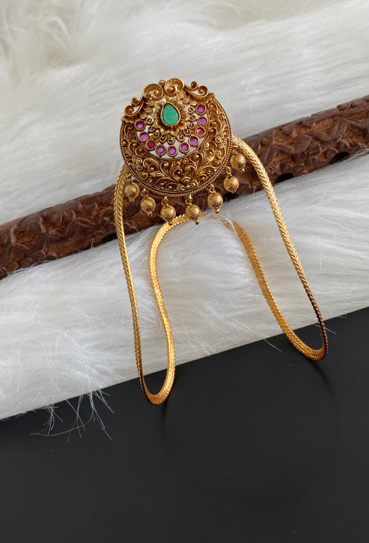 Antique gold tone kemp-green stone vanki/bajuband dj-54478