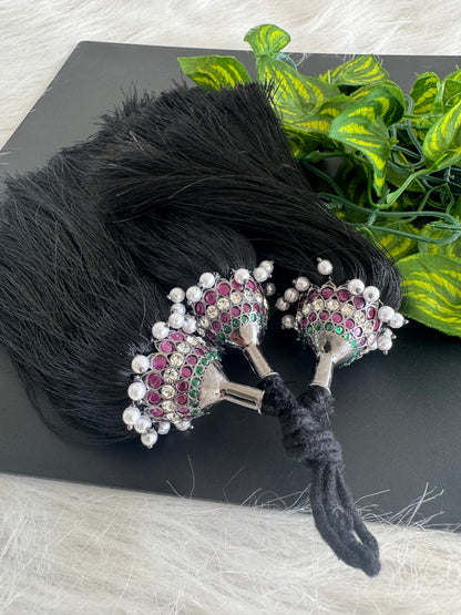 Black finish AD precious kemp-green pearl kuppulu/kunjalam dj-51182