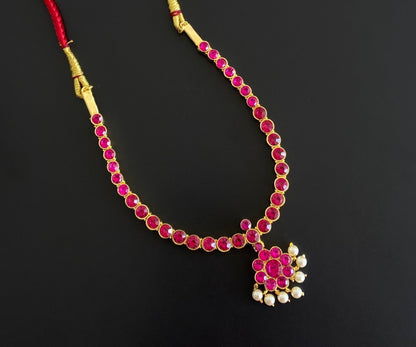 Gold tone AD balaji/rani pink stone attigai necklace dj-54601