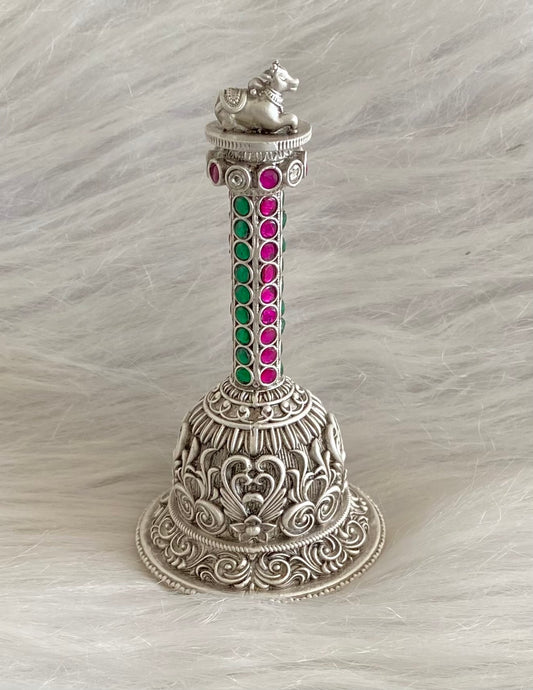 Silver tone pink-green stone shri nandhi bell dj-54231