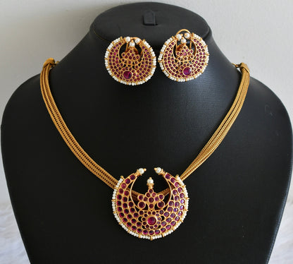 Matte finish kemp stone pearl moon choker/necklace set dj-54014