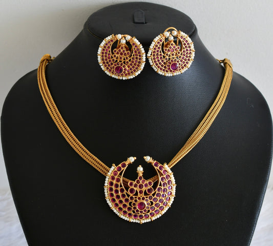 Matte finish kemp stone pearl moon choker/necklace set dj-54014